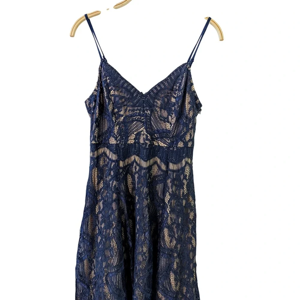 Aqua Bloomingdales Navy Blue Lace Mini Dress Cocktail Party Wedding Guest M‎ NWT